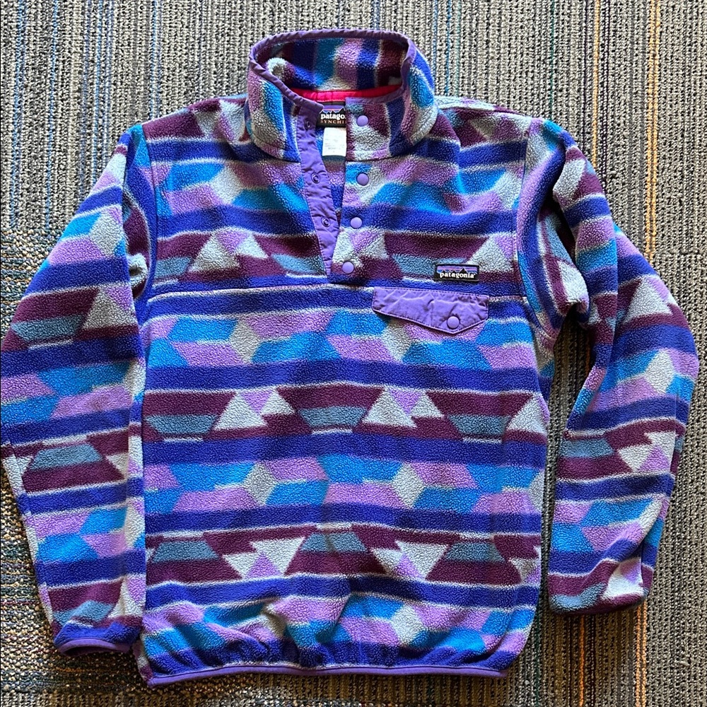 Patagonia Women’s’ Cozy Multicolor Geometric 3/4 snap Fleece Pullover - EUC!